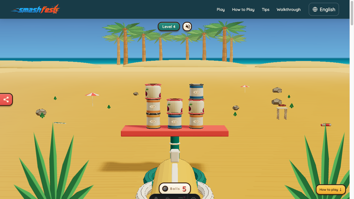 Smash Fest Level 4 starting layout with two mixed tin and glass towers